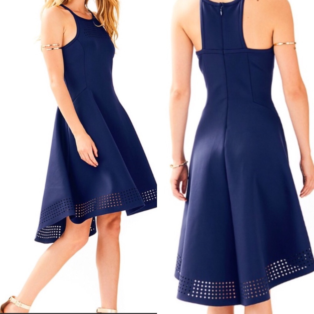 NWT Lilly Pulitzer Navy Aurelie Fit Flare Dress M - Picture 2 of 8